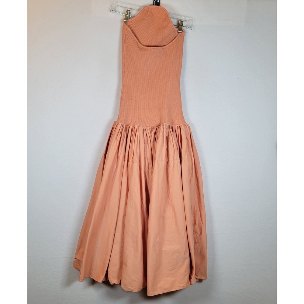 ALEXIS Womens Kamali Orange Knit Strapless Midi Dress Ruffle Skirt Size Small - Picture 6 of 11